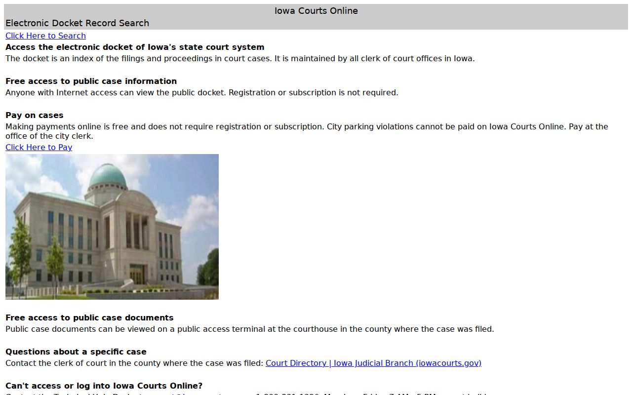 Iowa Courts Online docket search used for an Ottumwa resident record check