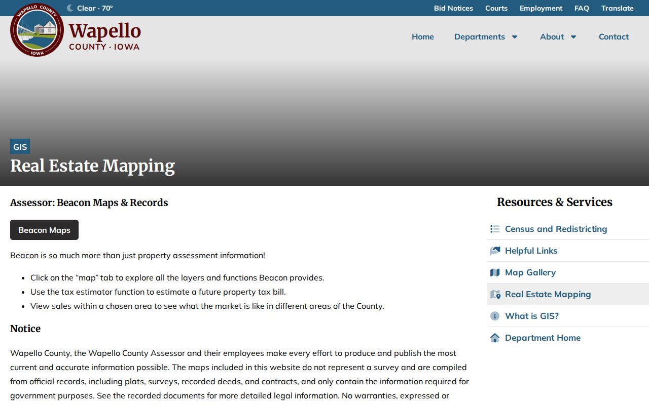 Wapello County real estate mapping page used for an Ottumwa block lookup