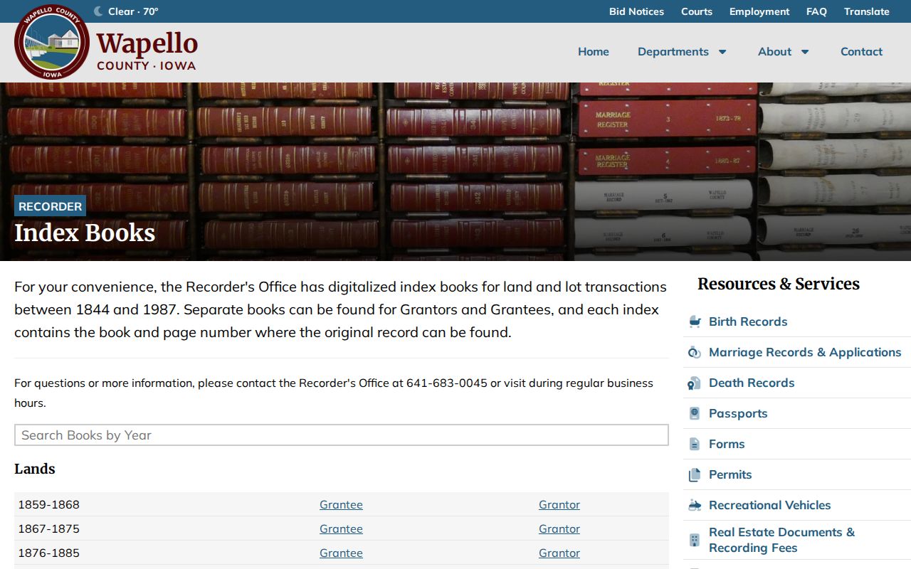 Wapello County Recorder grantor and grantee index books for Ottumwa property history